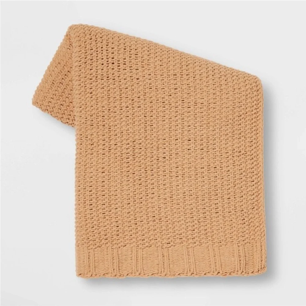NWT Solid Chenille Knit Throw Blanket Gold -‎ Threshold